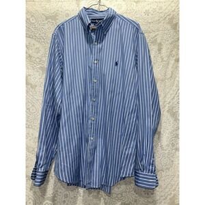 Mens Ralph Lauren Classic Fit Long Sleeve‎ Blue Striped Button Front Shirt Sz L